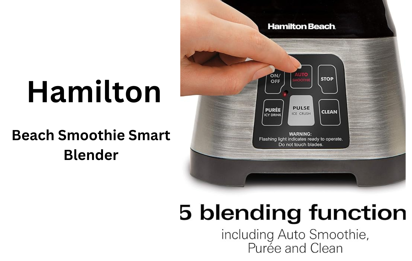 Hamilton Beach Smoothie Smart Blender (56208) with 5 Functions, Auto-Cycle, and Elegant Stainless Steel Design"