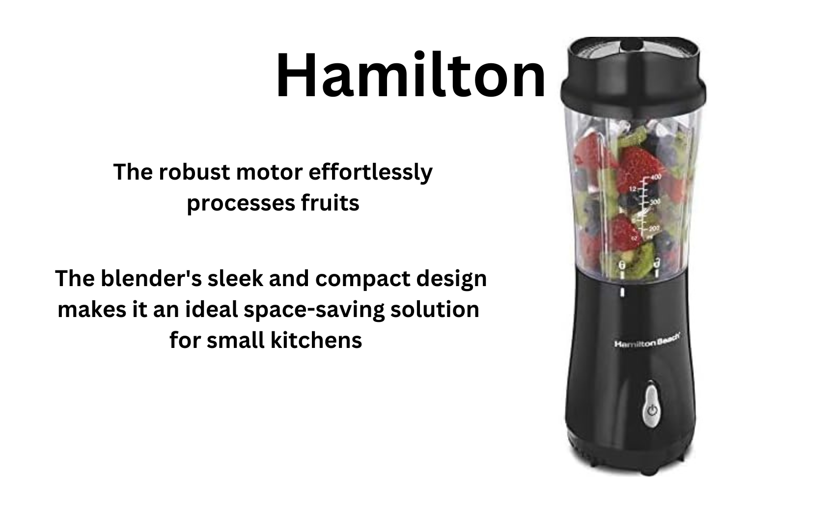 the Hamilton Beach 14oz Compact Personal Blender for On-the-Move Nutrition in Stylish White + Black"