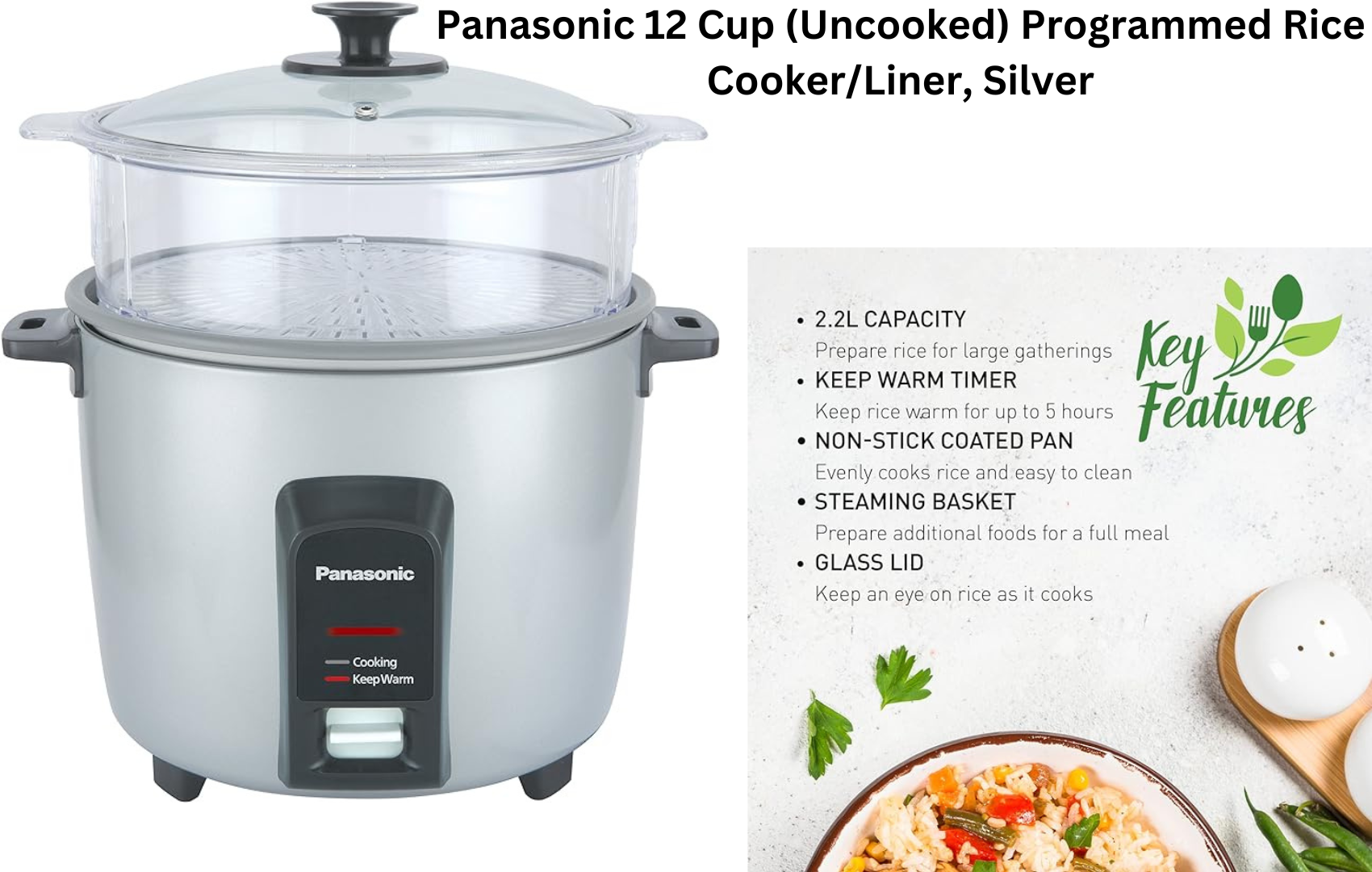 Panasonic 12 Cup (Uncooked) Programmed Rice Cooker/Liner, Silver