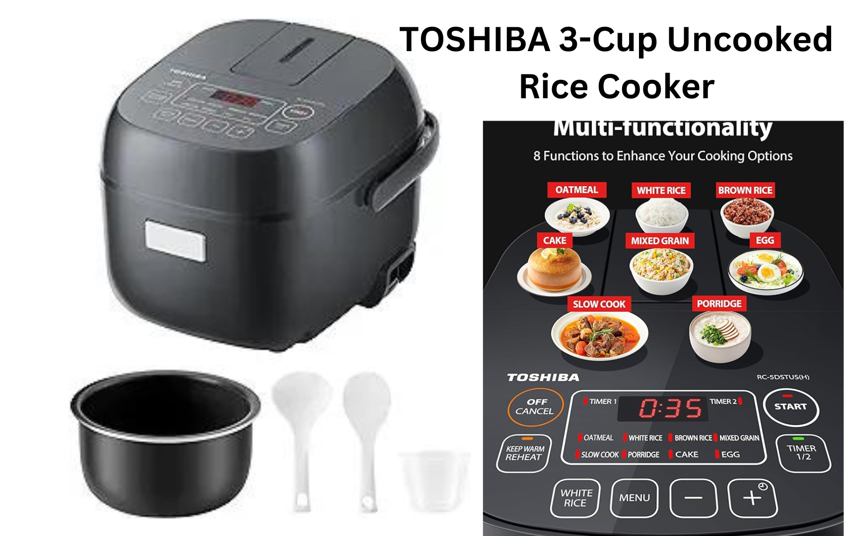 TOSHIBA 3-Cup Uncooked Rice Cooker