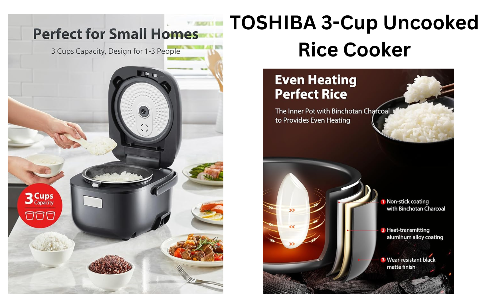 TOSHIBA 3-Cup Uncooked Rice Cooker