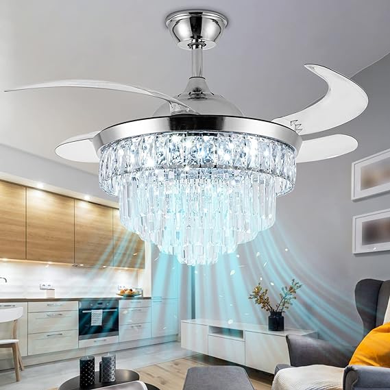 Modern Crystal Fandelier: Elegant Lighting and Cooling Solution