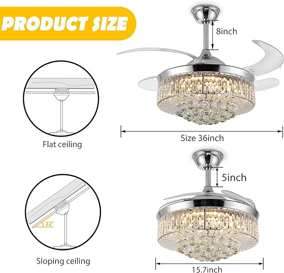  Panghuhu88 36" Invisible Ceiling Fan Chandelier Light