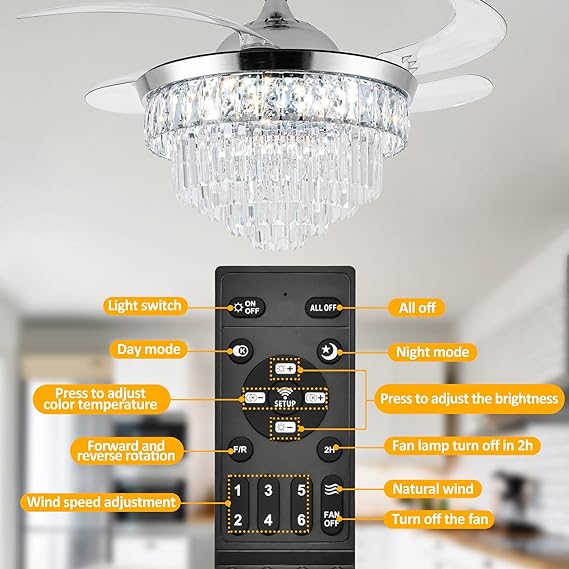 Modern Crystal Fandelier: Elegant Lighting and Cooling Solution