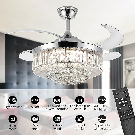  Panghuhu88 36" Invisible Ceiling Fan Chandelier Light