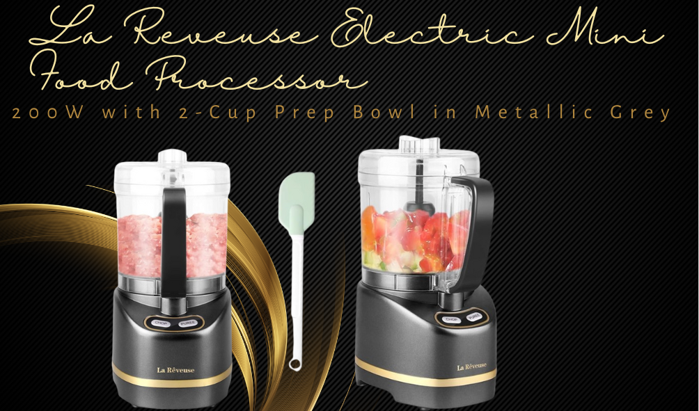 La Reveuse Electric Mini Food Processor: 200W with 2-Cup Prep Bowl in Metallic Grey