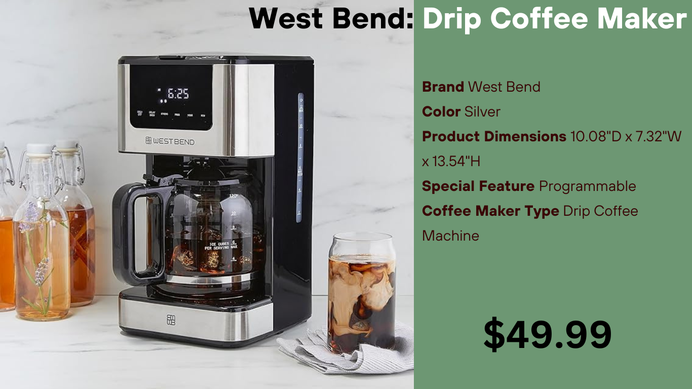 West Bend Programmable Coffee Maker: Hot or Iced Brew, 6 Functions, 12-Cup Capacity